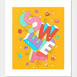 SWEET - 3D type on yellow Posters and Art